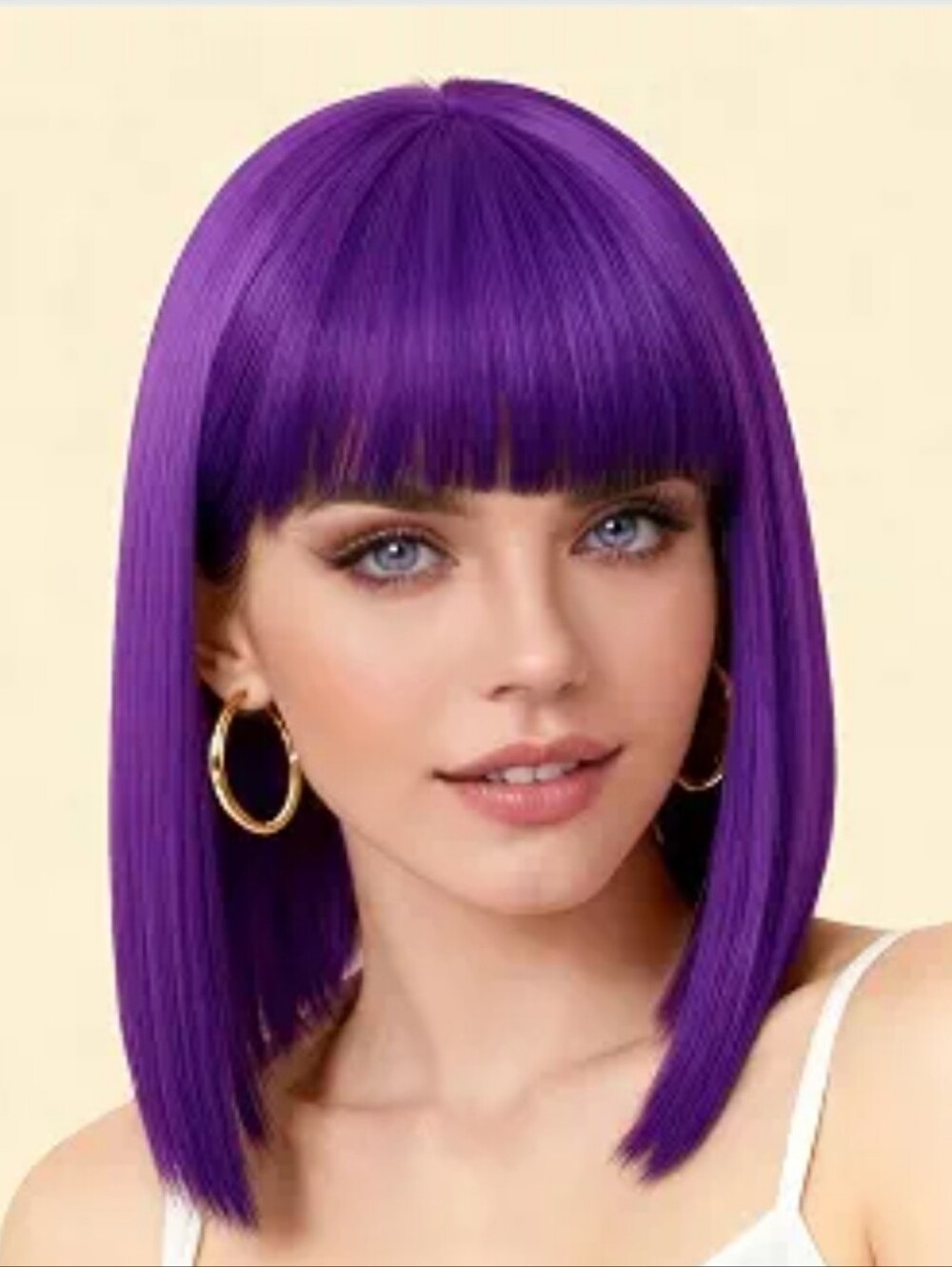 Purple Short Straight Bob Wig with Bangs for Women(12inch)